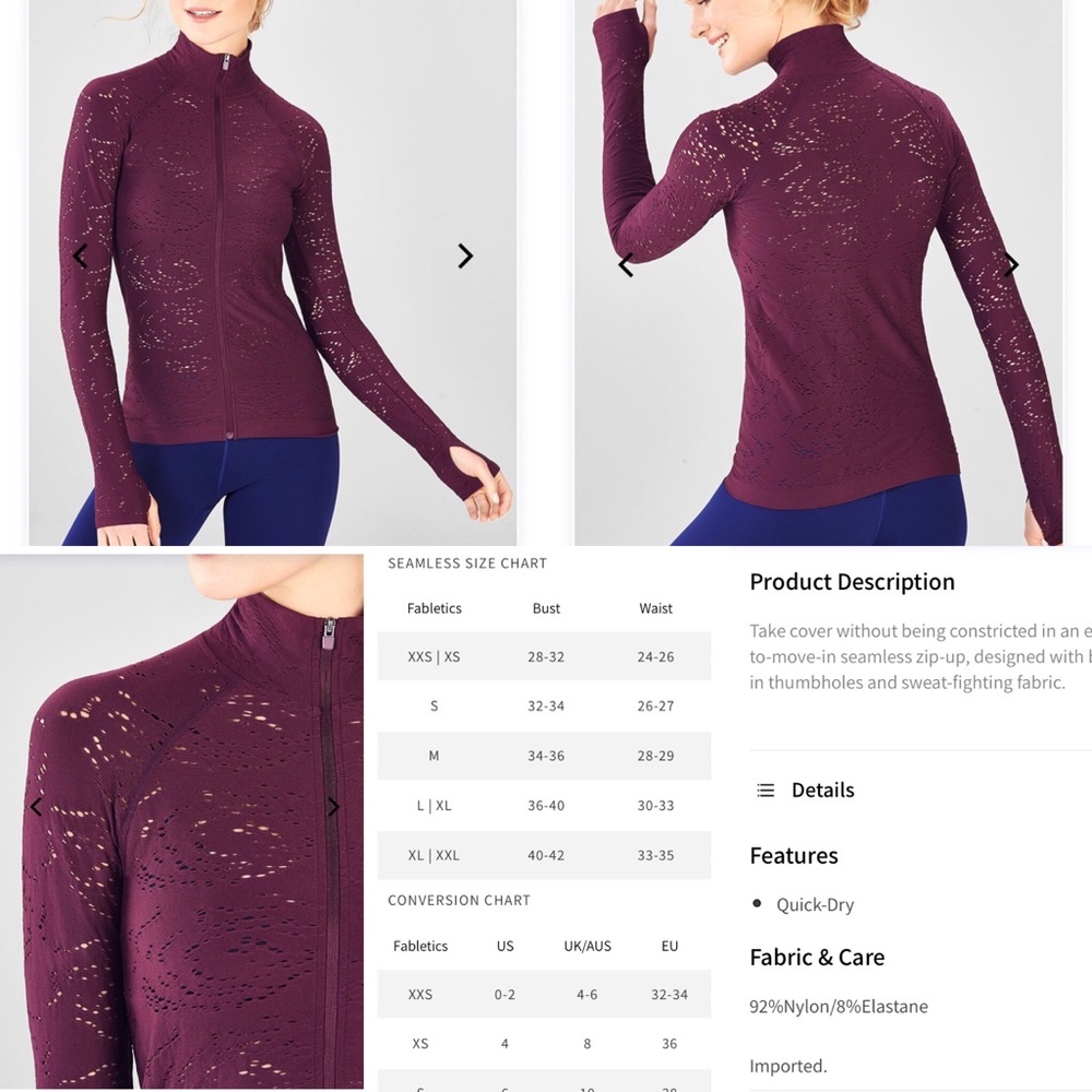 Fabletics Luciana Jacket in Burgundy NWT